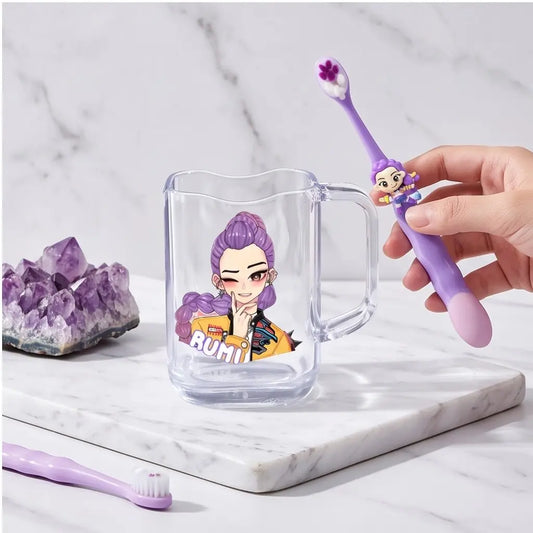 Cartoon Character Toothbrush & Cup Set, Acrylic Rinse Cup with Handle, Kids Bathroom Tumbler with Toothbrush, Bathroom Accessory, Gift for Birthday and Back-To-School