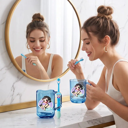 Cartoon Character Toothbrush & Cup Set, Acrylic Rinse Cup with Handle, Kids Bathroom Tumbler with Toothbrush, Bathroom Accessory, Gift for Birthday and Back-To-School