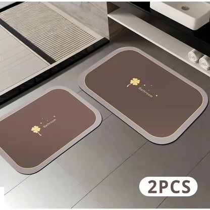 2PC Super Absorbent Bathroom Floor Mat Thickened Bathroom Absorbent Quick-drying Slip-Resistant Suitable Use in Shower Areas