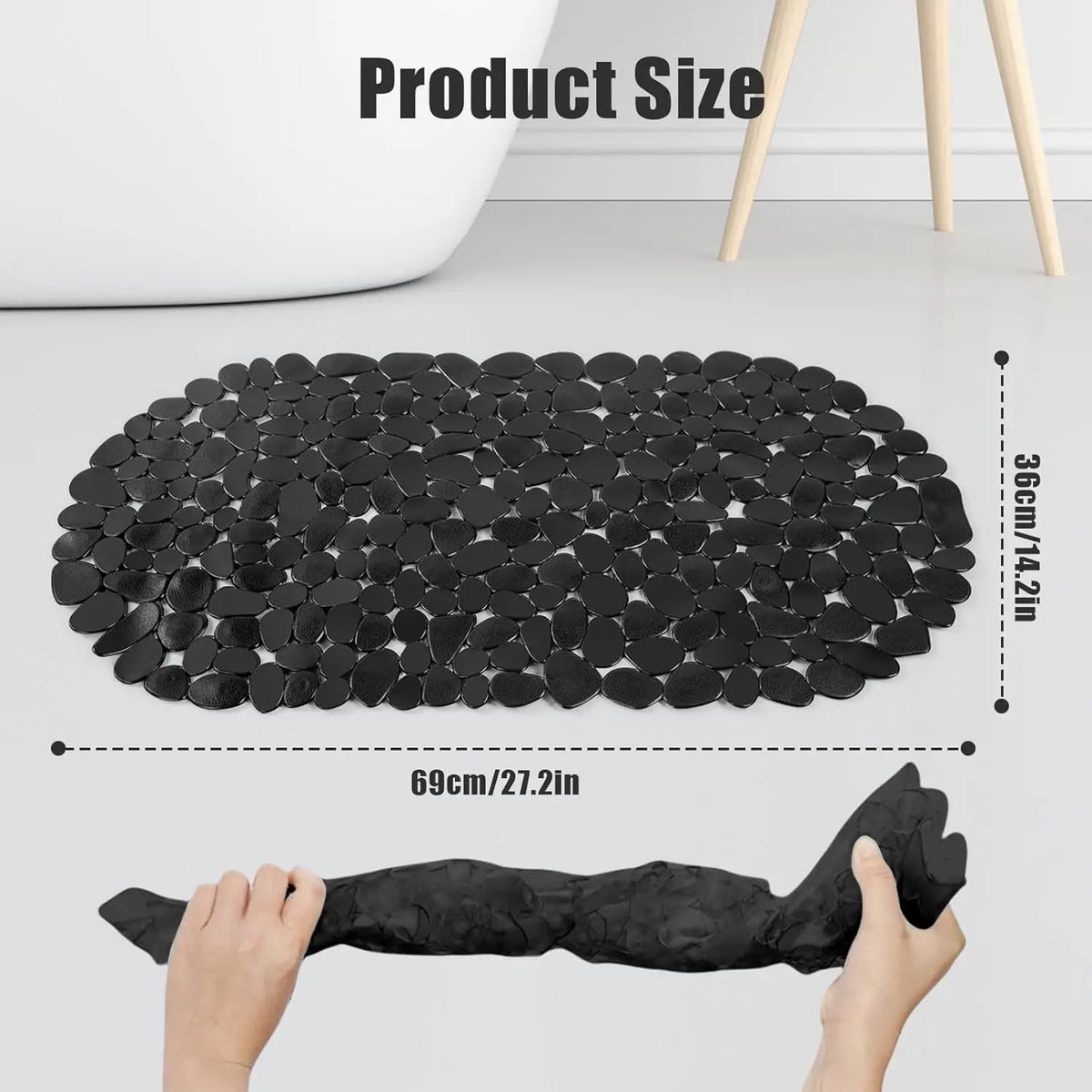 1pc Pebble Shaped Bath Mat - Non-slip Bathtub Mat with Suction Cups and Drain Holes, Bath Mat For Tub Non Slip, Machine Washable, Bathtub Safe Shower Mat