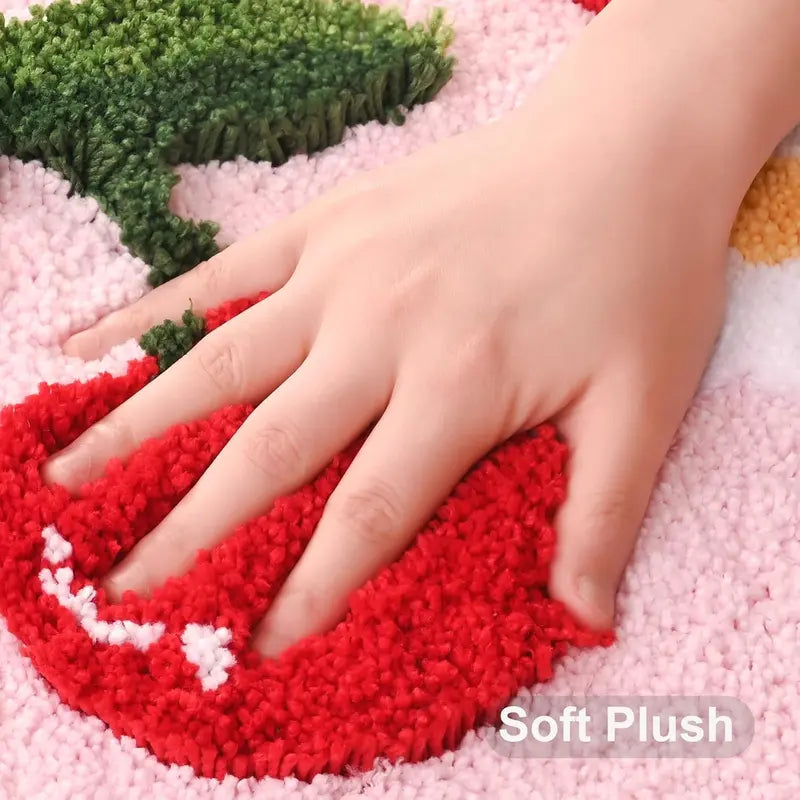 Pink Cherry Toilet Rug & Mat U-Shaped 20"x20" - Soft Microfiber Contour Bath Rug Absorbent Non-Slip Bathroom Toilet Rugs Plush Bathroom Mat for Toilet Base Machine Washable Shaggy Bath Decor