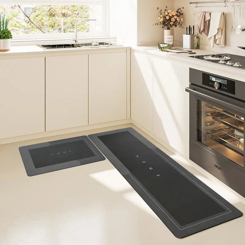 Diatomite Bath Mat Set, Classic Square, Anti-Fatigue Cushioned, Quick-Drying, Drip-Resistant, Suction Non-Slip Smooth Surface, Geometric Print, for Bathroom, Kitchen Sink Area