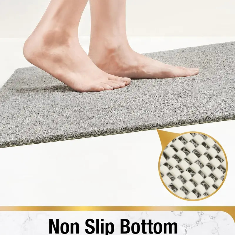 Non-Slip Shower Mat for Tub – 24 x 16 Inch Bath Mat with Drain Holes, Soft PVC Loofah Mat, Quick-Drying, Anti-Skid Bathroom Safety Mat, Grey