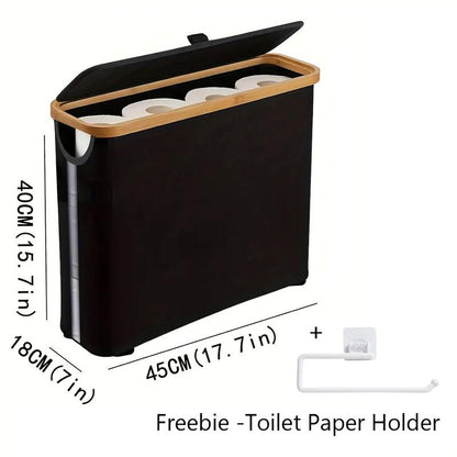 Wooden Freestanding Tissue Holder with Secure Lid, Modern Durable Lightweight Rectangle Home Storage Box, 1-Count Portable Toilet Paper Holder, Bathroom Accessory, Boho Room Accent for Tidy Organization
