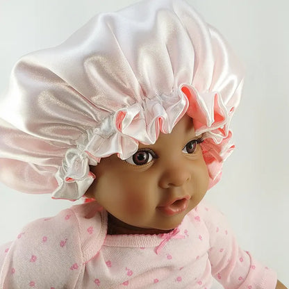 Reversible Silky Satin Hair Bonnet for Adults Kids & Newborns Adjustable Sleep Night Cap for Curly Hair Protection Perfect Gift
