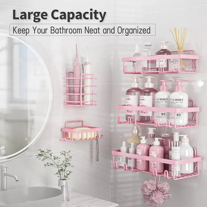 5-Pack Self-Adhesive Stainless Steel Shower Organiser Caddy Set - Bathroom Accessory Set, No-Drilling Multi-Piece Modern Rust-Resistant Steel Shelves for Shampoo, Body Wash