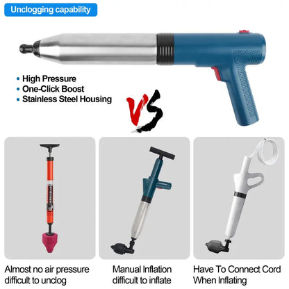 Tormida Stainless Steel Electric Toilet Plunger Clog Remover Kit - Powerful High-Pressure Air Drain Blaster Set with 4 Adapter Heads, Rechargeable Metal Plumbing Tool for Toilets