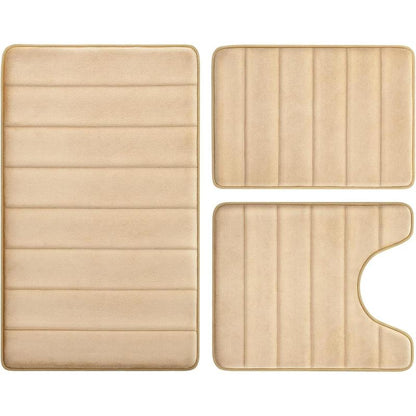 Black Polyester 3-Piece Bathroom Rug Combo Set - Thick, Slip-Safe PVC, Stable PVC Backing, Extra Soft, Absorbent, Machine Washable, 20"x24" Rectangular Bathroom Floor Mat, U-Shaped Toilet Area Cover, Synthetic Memory Foam