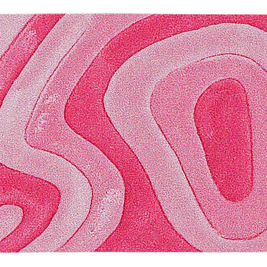3pc Faux-Cashmere 100% Polyester Abstract Pink-Geometric-Line-Circle BATH MAT SET: oval, U-shape, square pads, bathroom full-scene, light absorb slip-safe, machine-wash, Water Absorbent Bathmat Bathmats For Bathroom