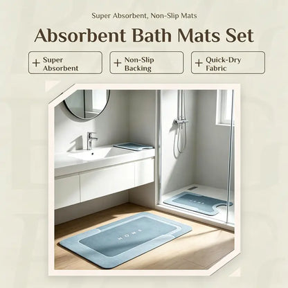 3PCS Quick Dry Absorbent Bathroom Mat Set Non Slip Water Draining Bath Rug U-Shaped Toilet Mat Super Water Absorb Floor Pad for Shower Kitchen Sink tapete para baño