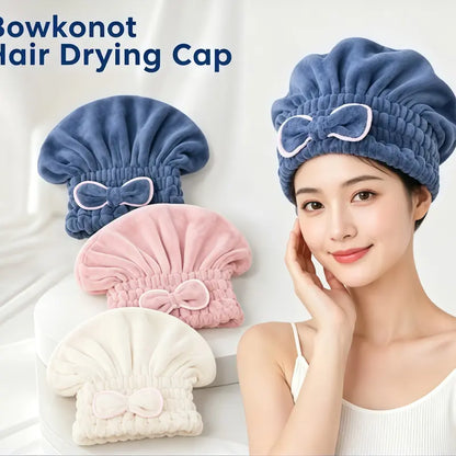 Women's 3pcs Microfiber Hair Drying Towel Cap Set, Super Absorbent Bowknot Quick-Dry Turban, Soft Coral Fleece Showercap, Anti-Frizz Wrap for Curly Long Hair,sohochic