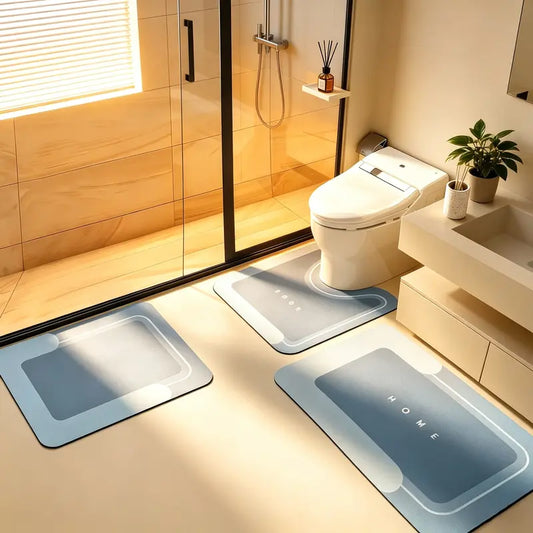 3PCS Quick Dry Absorbent Bathroom Mat Set Non Slip Water Draining Bath Rug U-Shaped Toilet Mat Super Water Absorb Floor Pad for Shower Kitchen Sink tapete para baño