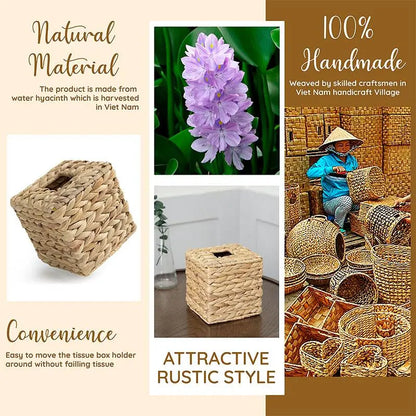 Rattan Wicker Tissue Box Holder, Square Tissue Cube Box Cover, Boho Decorative Woven Facial Tissue Holder for Home Office Bathroom, Bathroom Organizers, Bathroom Accessories