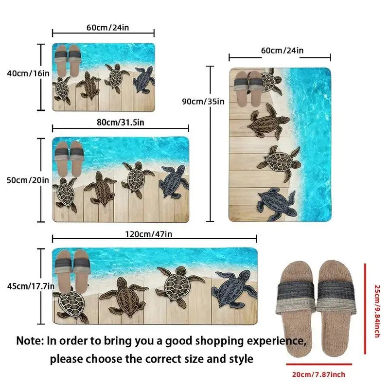 1/2/3pcs Traditional Rectangle Cushioned Anti-Slip Bath Mats - Home Supplies Mat Rug, Turtle Pattern Marine Theme Decor, Soft Comfortable Surface for Fatigue Relief (Bathroom & Kitchen Use)