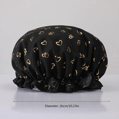 Double Layer Bathing Cap, 1 Count Heart Pattern Waterproof Shower Cap for Women & Girls, Bathroom Supplies for Home Use, Shower Essentials, Bathroom Accessory, Home Goods
