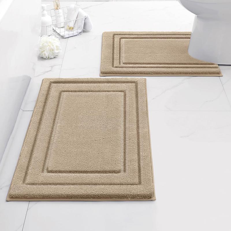Gray Tufted 2-Piece Rectangle Bath Mat Set - Ultra-Soft Microfiber Rugs for Bathroom Floor, Slip-Safe, Water-Absorbent, Machine Washable (20"x32" + 16"x24") for Indoor Use
