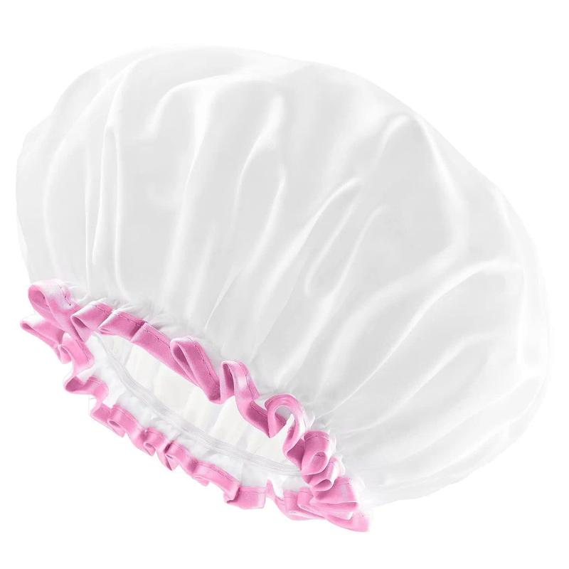 Women’s Double-Layer Waterproof Elastic Shower Cap, Reusable Eco-Friendly Leak-Proof Hair Protection Head Cover, Lightweight Multi-Purpose Accessory for Bathing Skincare Cooking And Daily Hair Care Routines