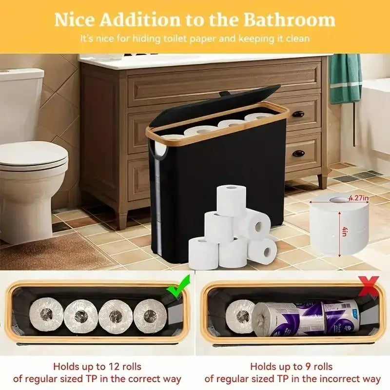 Wooden Freestanding Tissue Holder with Secure Lid, Modern Durable Lightweight Rectangle Home Storage Box, 1-Count Portable Toilet Paper Holder, Bathroom Accessory, Boho Room Accent for Tidy Organization