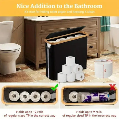 Wooden Freestanding Tissue Holder with Secure Lid, Modern Durable Lightweight Rectangle Home Storage Box, 1-Count Portable Toilet Paper Holder, Bathroom Accessory, Boho Room Accent for Tidy Organization