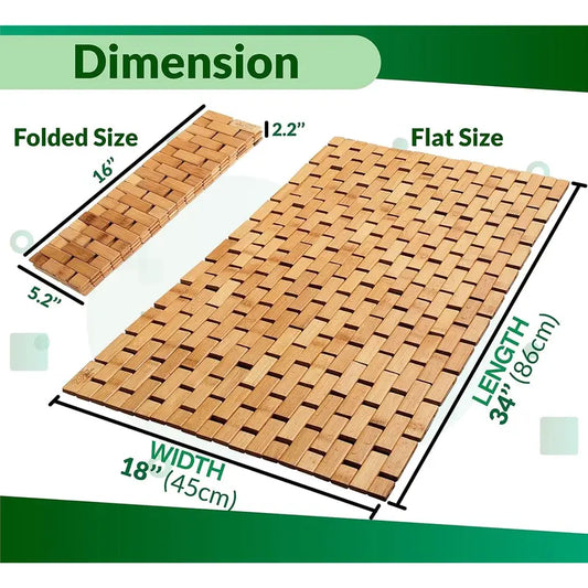 30% Stronger Bamboo Lattice-Weave Bathroom Drying Doormat - 34x18in Rectangle, Rubber Non-Slip Underlay, Foldable, Rolling Feature, Custom Box, Floor-Tested, Eco-Friendly Bathroom Accessory