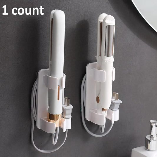 Premium Wall-Mounted No Drill Hair Tool Organizer, Heat Resistant Blow Dryer Holder, Space-Saving Wall Storage for Bathroom Bedroom Kitchen Vanity, Bathroom Organizing Accessories