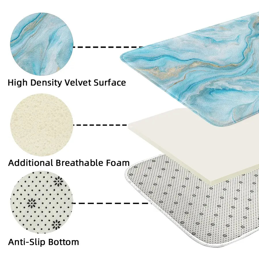 1-piece, home decoration, bathroom floor mats, bathroom anti-slip mats, Bathroom decorative mat, kitchen floor mats, door mats, blue marble pattern mats, luxury theme mats, relax the soles of the feet and relieve fatigue