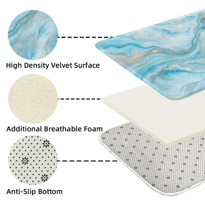 1-piece, home decoration, bathroom floor mats, bathroom anti-slip mats, Bathroom decorative mat, kitchen floor mats, door mats, blue marble pattern mats, luxury theme mats, relax the soles of the feet and relieve fatigue