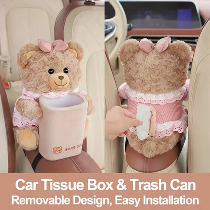 Cute Teddy Shape 2-in-1 Plastic Tissue Box Trashcan - Creative Waste Bin, Home Trash Bin, Portable Car Interior & Home Storage Organizer, Compact Fit, Valentine's Day Gifts, 2-in-1 Functionality