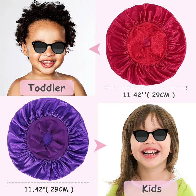 SQ-HDW204 3 PCS Kids Bonnets for Girls,Silk Bonnet for Kid Sleeping,Toddler Bonnet for Boys and Girls Shower Satin