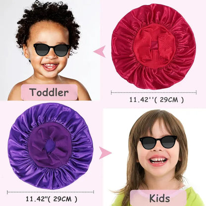 SQ-HDW204 3 PCS Kids Bonnets for Girls,Silk Bonnet for Kid Sleeping,Toddler Bonnet for Boys and Girls Shower Satin