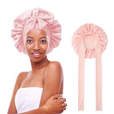 Double Layered Satin Night Caps Hair Care Silk-Like Bonnet Sleeping Hat Shower Caps for Women Nightcap With Elastic Tie Band Gifts Household