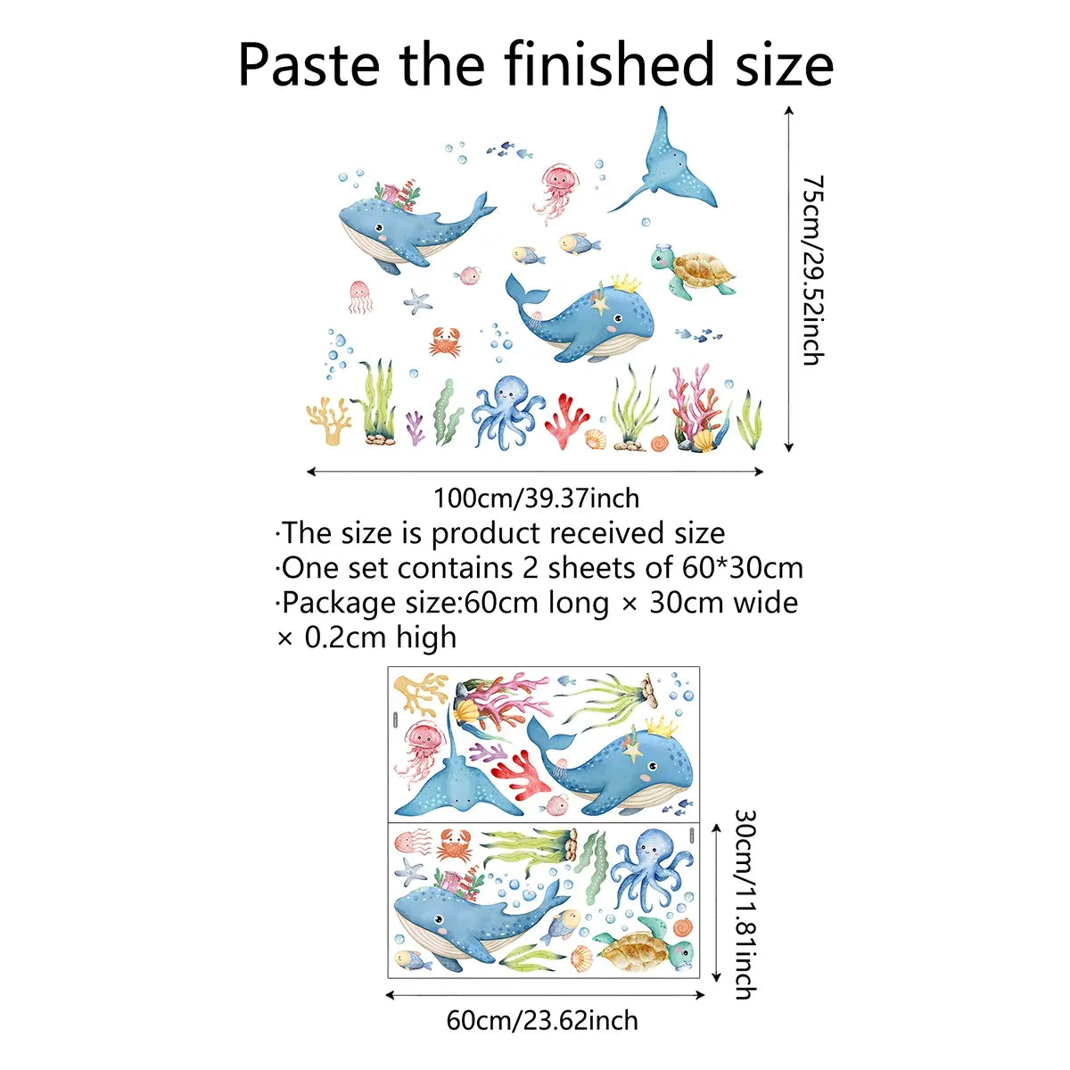A set of 2 (30*60cm*2pcs) Underwater World Shark, Jellyfish and Turtle Bathroom Toilet Decorative Stickers, Bathroom Bathtub Decals, Bathtub Appliques, Washbasin Home Decor Wall Stickers, Bathroom Decorations, Bathroom Accessories, Bathroom Decor Supplies