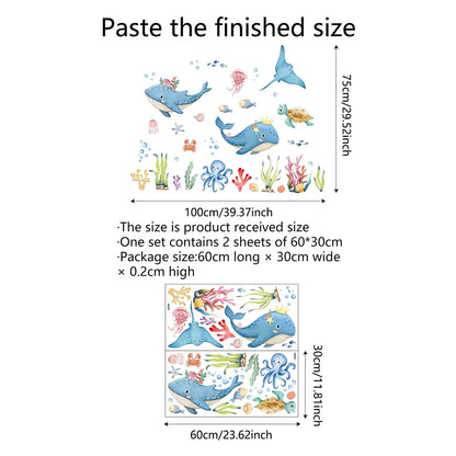 A set of 2 (30*60cm*2pcs) Underwater World Shark, Jellyfish and Turtle Bathroom Toilet Decorative Stickers, Bathroom Bathtub Decals, Bathtub Appliques, Washbasin Home Decor Wall Stickers, Bathroom Decorations, Bathroom Accessories, Bathroom Decor Supplies