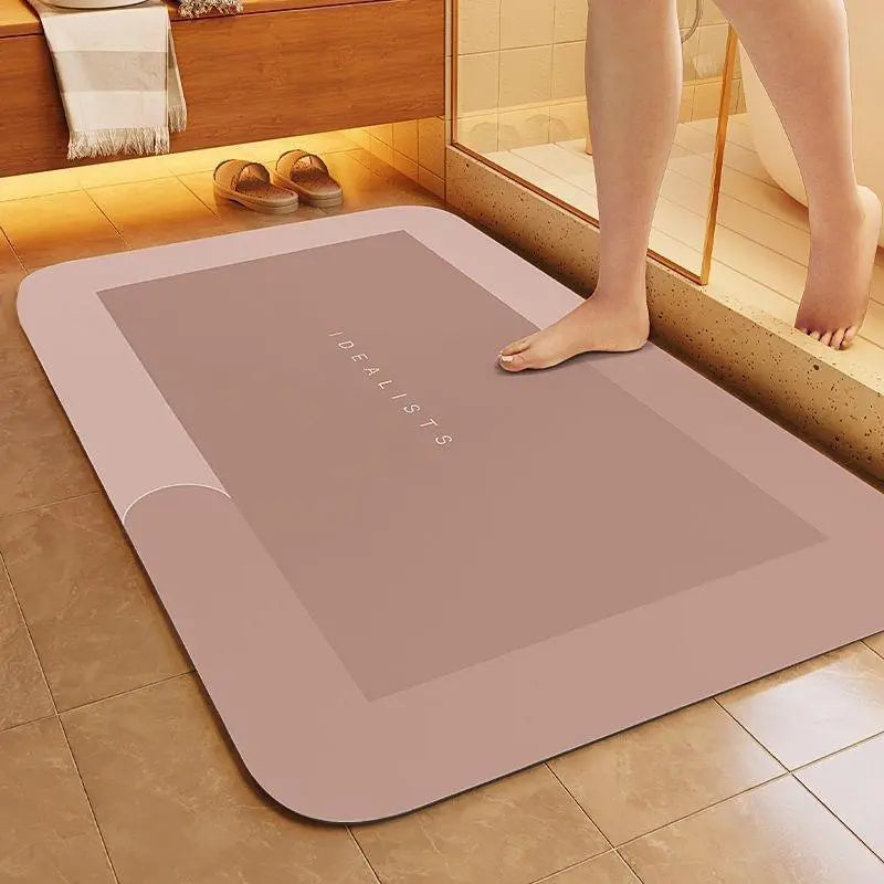 Premium Diatomite Bath Mat – Ultra Fast Dry Non-Slip Super Absorbent Thin Bathroom Rug, Stain Resistant Easy Clean for Shower, Vanity & Kitchen Rubber Laundry