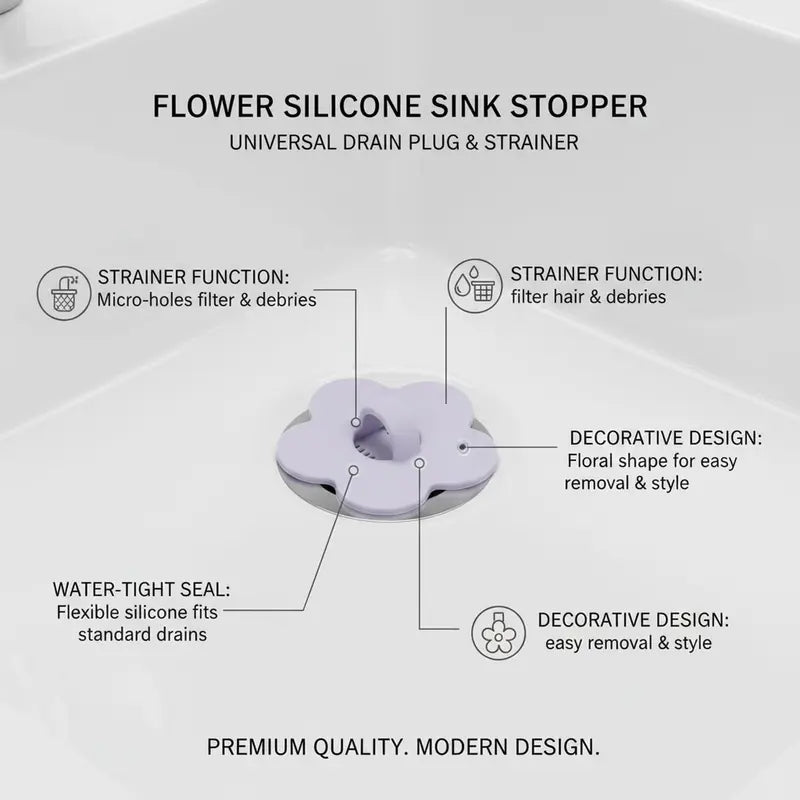 Bathroom Sink Drain Hair Catcher – Flower Shape Anti-Jam Filter,Silicone Sink Drain Strainer,Kitchen Shower Bathroom Laundry Food Waste