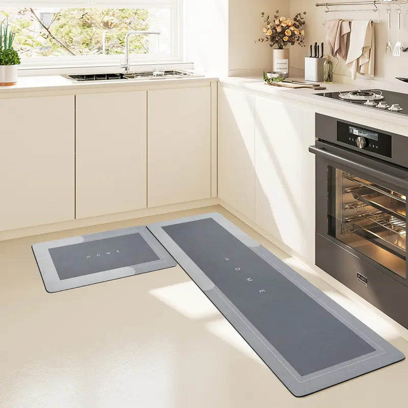 Diatomite Bath Mat Set, Classic Square, Anti-Fatigue Cushioned, Quick-Drying, Drip-Resistant, Suction Non-Slip Smooth Surface, Geometric Print, for Bathroom, Kitchen Sink Area