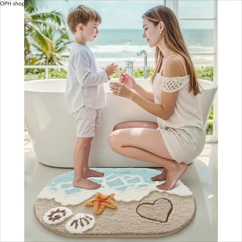Soft Absorbent Starfish Shell Bathroom Rug - Non-Slip, Quick-Dry, Coastal Touch Decor with Charming Designs for Sea Beach Bathroom, Kitchen, Entryway,sohochic