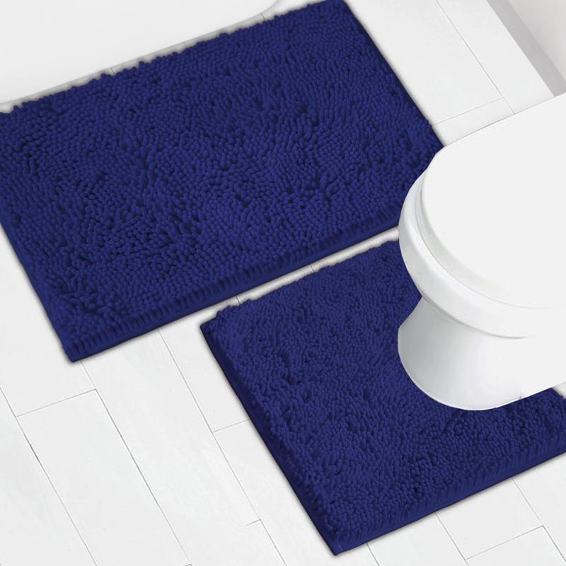 Light Gray Bathroom Mat Set (2-Piece), Synthetic Dense Pile, Super Water Absorbent Quick Dry, Sturdy PVC Base, Non-Slip, Machine Washable, Rectangle for Bathtubs
