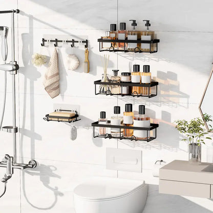 YASONIC  Shower Caddy, 2/5/6 Pack Black bathroom accessories, wall organizer, No Drill Bathroom Shower Organizers With Removable Hooks, Rust Proof Shower Shelves For Inside Shower, free wall mountshower organizer summerwins,home essentials