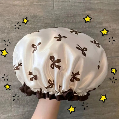 1 Pack Double Layer Waterproof Shower Cap For Women Reusable Hair Care Cap For Bathing Hair Washing Bathroom Accessory Reusable Shower Caps