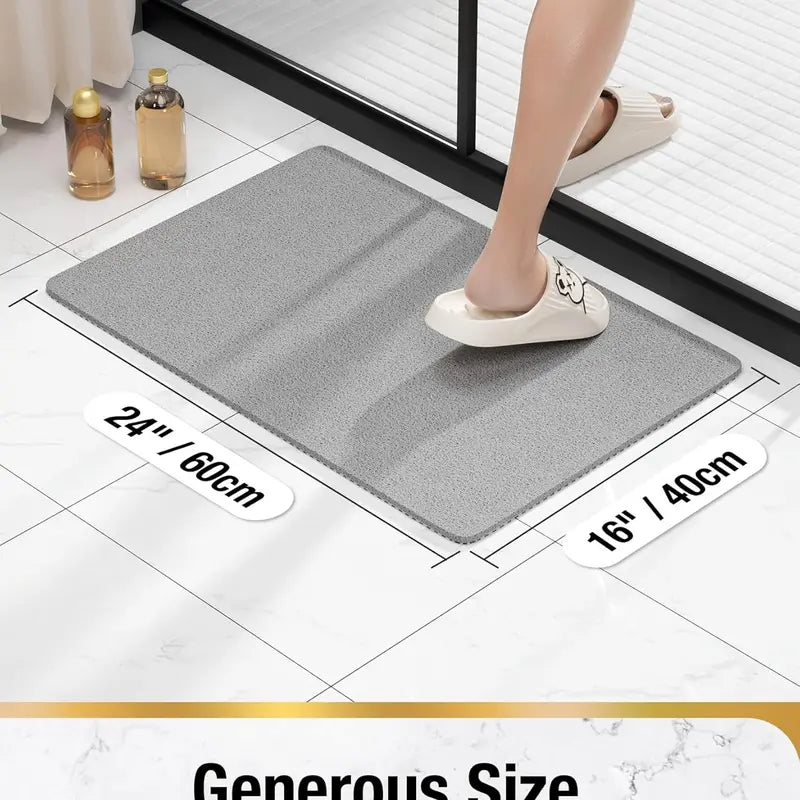 Non-Slip Shower Mat for Tub – 24 x 16 Inch Bath Mat with Drain Holes, Soft PVC Loofah Mat, Quick-Drying, Anti-Skid Bathroom Safety Mat, Grey