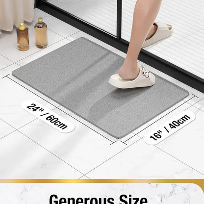 Non-Slip Shower Mat for Tub – 24 x 16 Inch Bath Mat with Drain Holes, Soft PVC Loofah Mat, Quick-Drying, Anti-Skid Bathroom Safety Mat, Grey