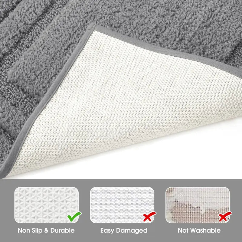 Gray Tufted 2-Piece Rectangle Bath Mat Set - Ultra-Soft Microfiber Rugs for Bathroom Floor, Slip-Safe, Water-Absorbent, Machine Washable (20"x32" + 16"x24") for Indoor Use