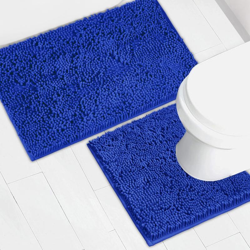 Light Gray Bathroom Mat Set (2-Piece), Synthetic Dense Pile, Super Water Absorbent Quick Dry, Sturdy PVC Base, Non-Slip, Machine Washable, Rectangle for Bathtubs