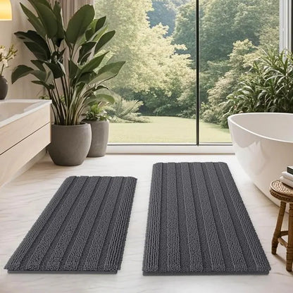 Comfydew Striped 3-Piece Non-Slip Chenille Bathroom Rug Set, Non-Slip PVC Backing Adds Safety, Ultra Soft Deep Pile Soak Absorbent Shaggy Mats for Bathroom Floor, Bedroom