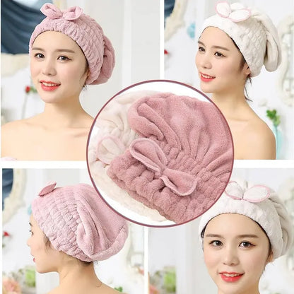 3-Piece Shiny Cloth Microfiber Hair Turbans - Ultra-Absorbent, Fast-Drying Caps with Cute Bowtie, One Size, Ideal for Curly Long Wet Hair, Aids Deep Condition, Reduces Blow Drying