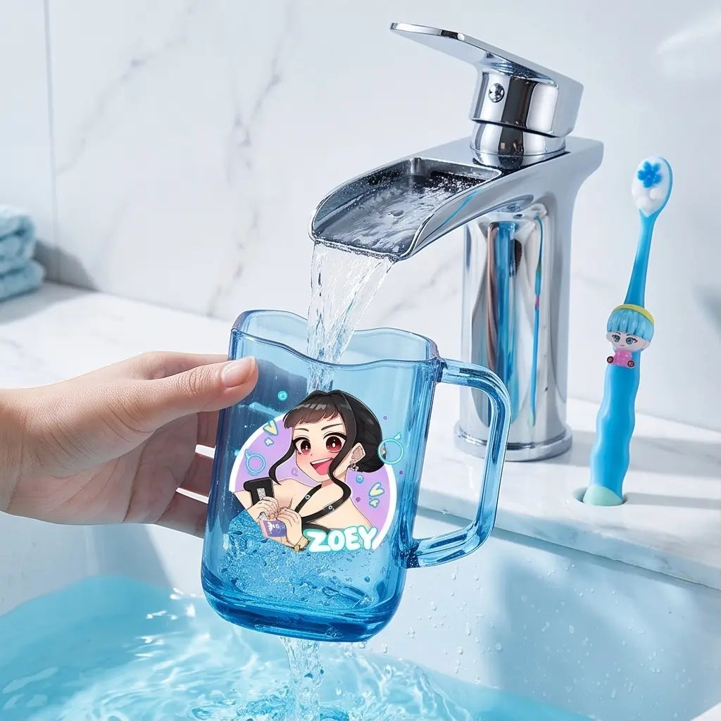 Cartoon Character Toothbrush & Cup Set, Acrylic Rinse Cup with Handle, Kids Bathroom Tumbler with Toothbrush, Bathroom Accessory, Gift for Birthday and Back-To-School