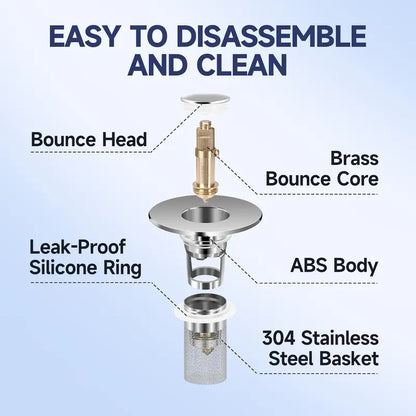 Bathroom Sink Stopper HairCatcher, Universal Pop Up Sink Drain Filter withStainless Steel Filter Basket, Bathroom Sink Drain Strainer Brass Construction Rubber Shower