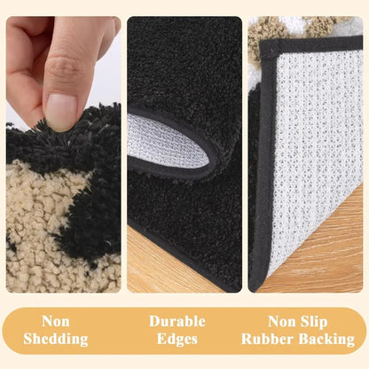 [SeptemberStockUp] HEBE Boho 3-Piece Washable Shaggy Bath Rugs Set, Non-Slip Stays Put Grip Absorbent Microfiber Mats with U-Shaped Contour Toilet Rug, Traditional Look Aztec Western Carpet for Tub/Shower Indoor Areas