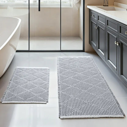 Furicher 2-Piece Anti-Slip Grip Bath Mat Set, Boho Home Spa Waffle Rugs - Super Absorbent Rectangle Mats for Bathroom Decoration, Shower Use, Machine Washable Gray & White (50.8cm×114.7cm + 45.7cm×76.2cm)